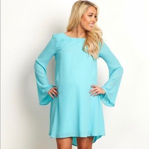 Aqua Chiffon Bell Sleeve Dress